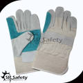 SRSAFETY natural cow split leather stripped cotton back reinforced leather glove,leather working safety gloves